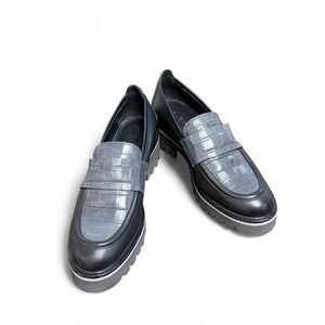 M.Gemi Women 9.5 Loafers Elsa Black Gray Croc Leather Chunky Lug Sole Gorpcore